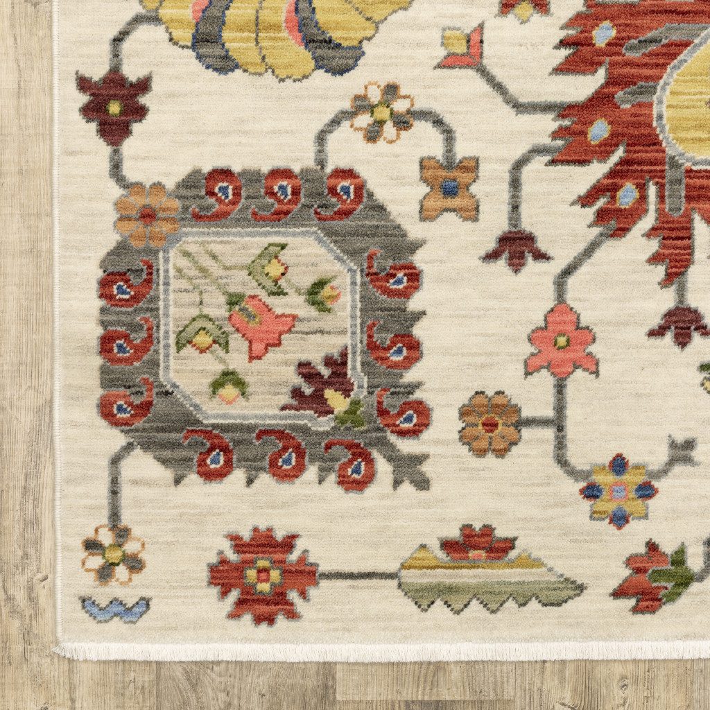 6′ X 9′ Ivory Oriental Area Rug With Fringe