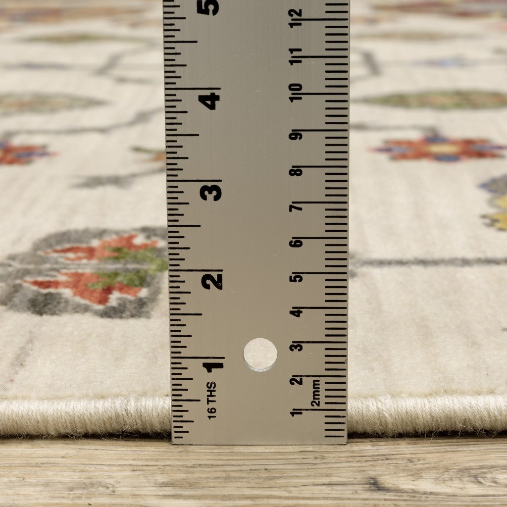 8′ X 11′ Ivory Oriental Area Rug With Fringe