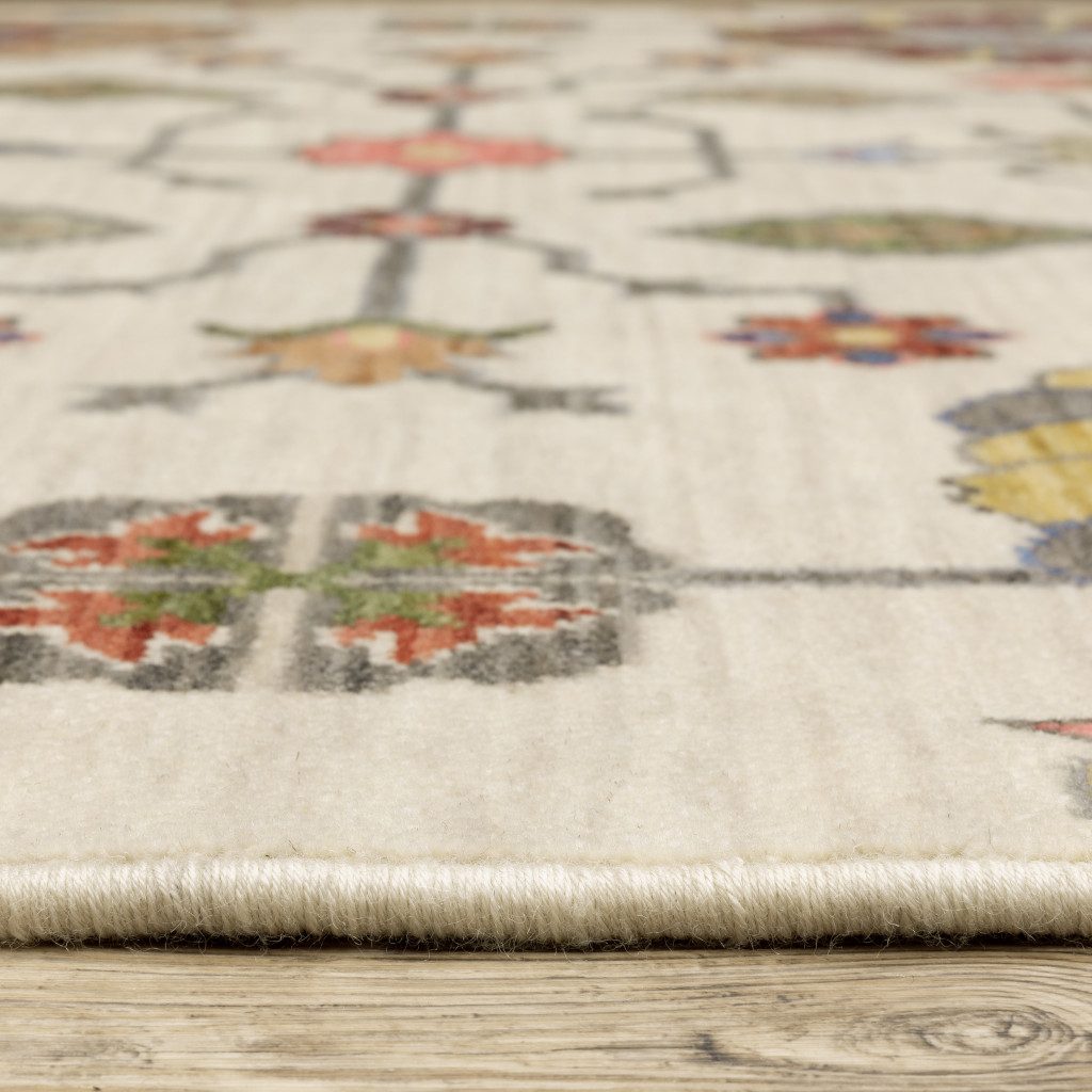 10′ X 13′ Ivory Oriental Area Rug With Fringe