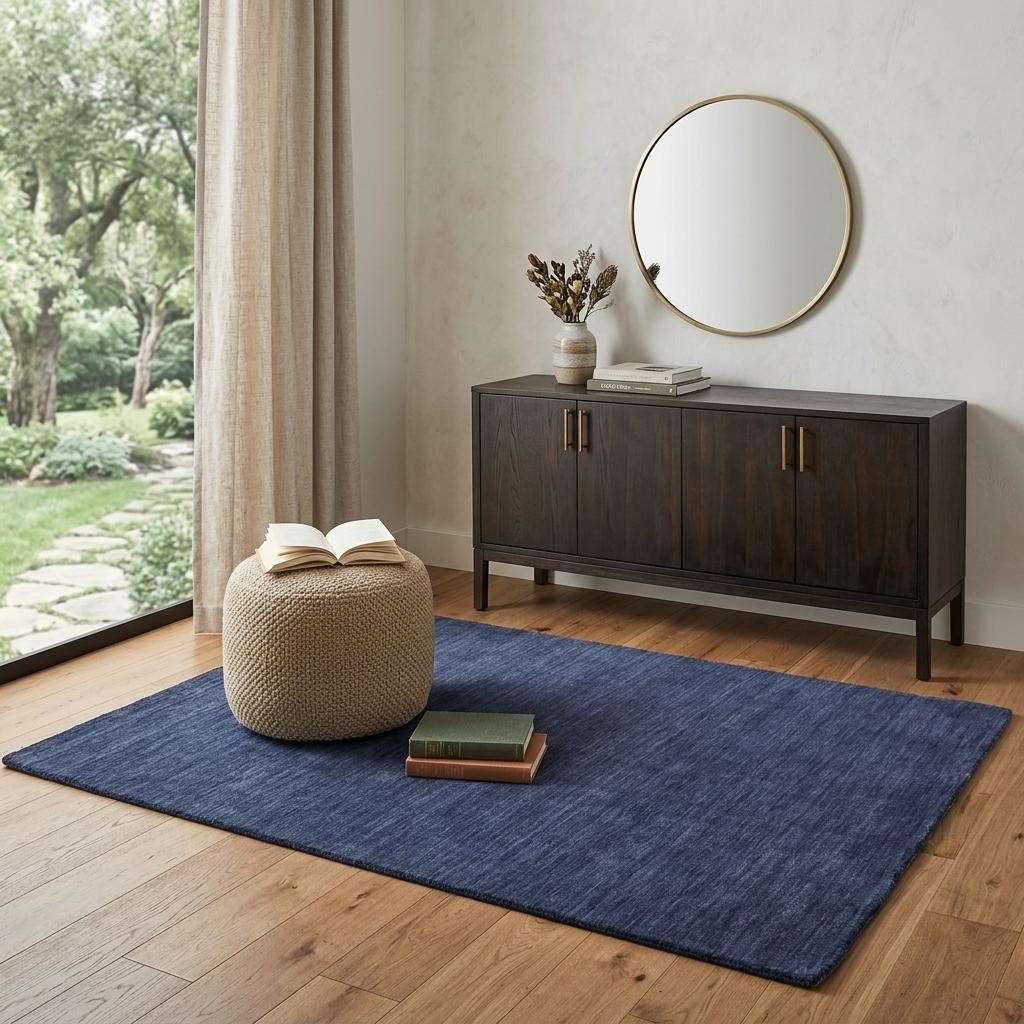 4′ X 6′ Blue Wool Hand Woven Area Rug