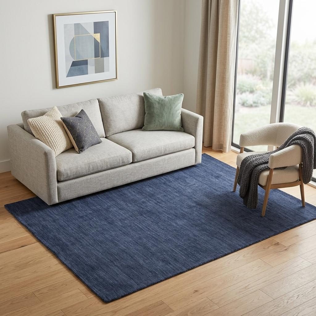 5′ X 8′ Blue Wool Hand Woven Area Rug