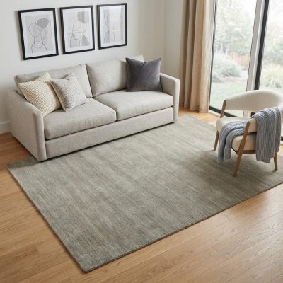 5′ X 8′ Gray and Ivory Wool Area Rug