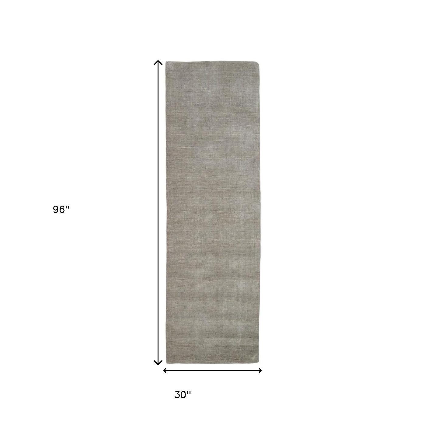 8′ Gray and Ivory Shag Hand Woven Runner Rug