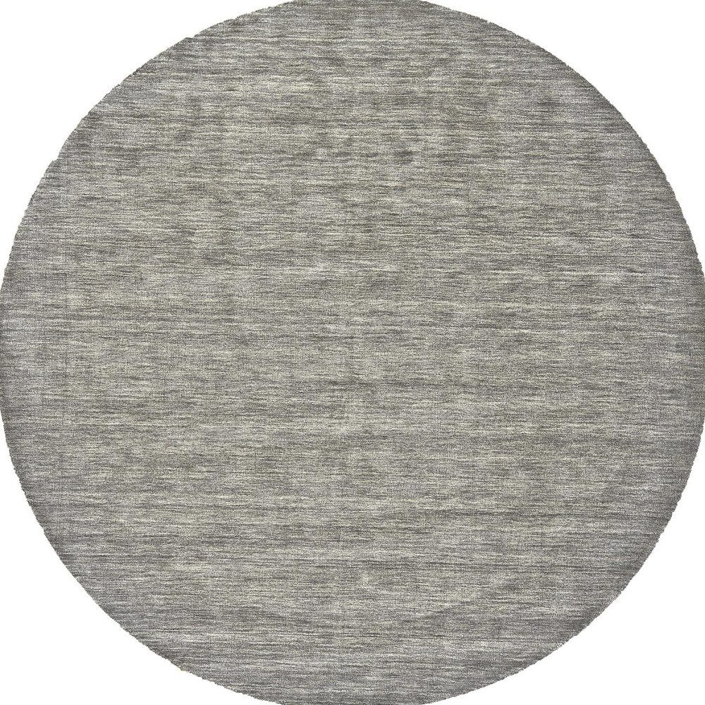 10′ Gray and Ivory Hand Woven Wool Round Rug
