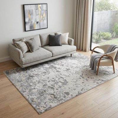 5′ X 8′ Silver Gray And White Abstract Area Rug