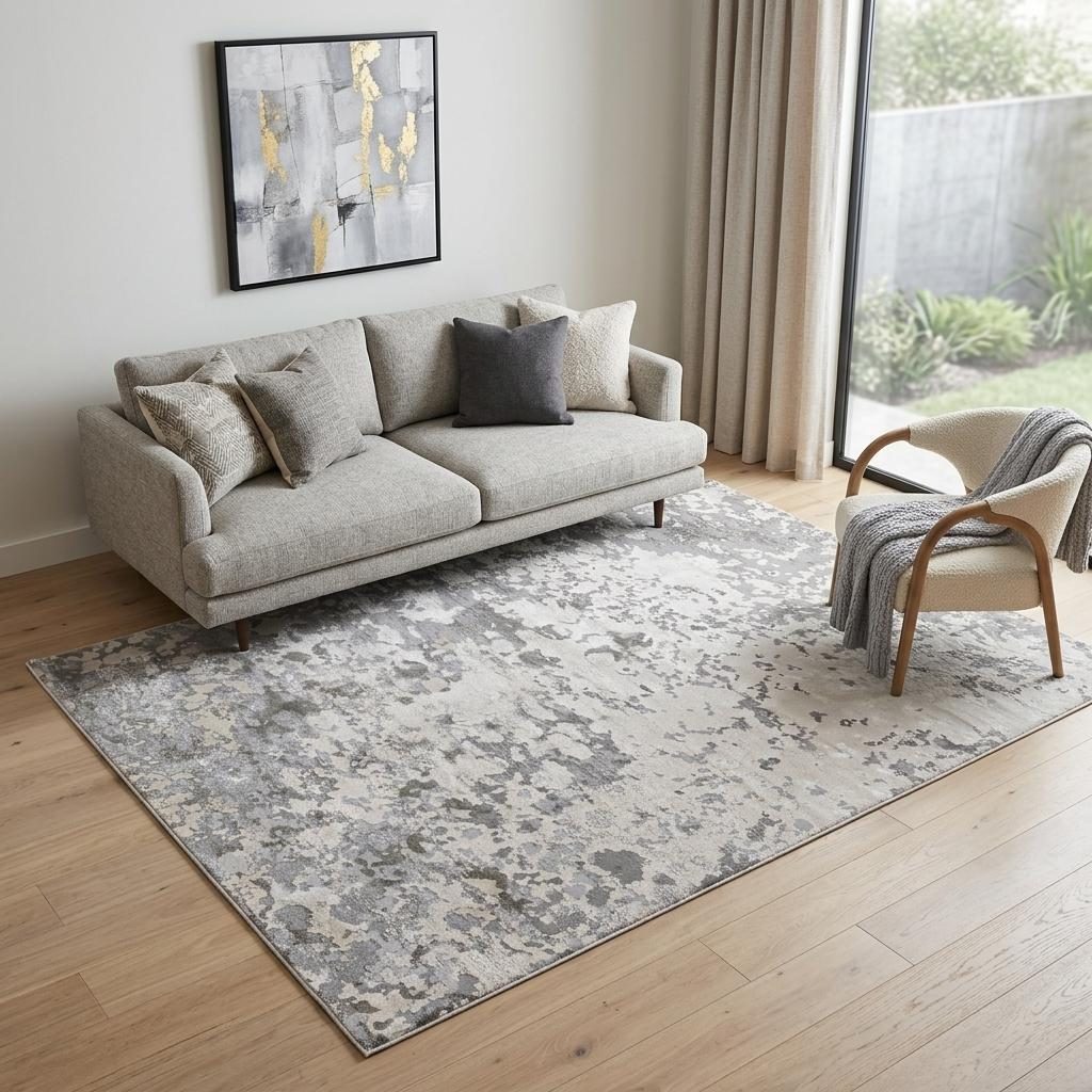 5′ X 8′ Silver Gray And White Abstract Area Rug