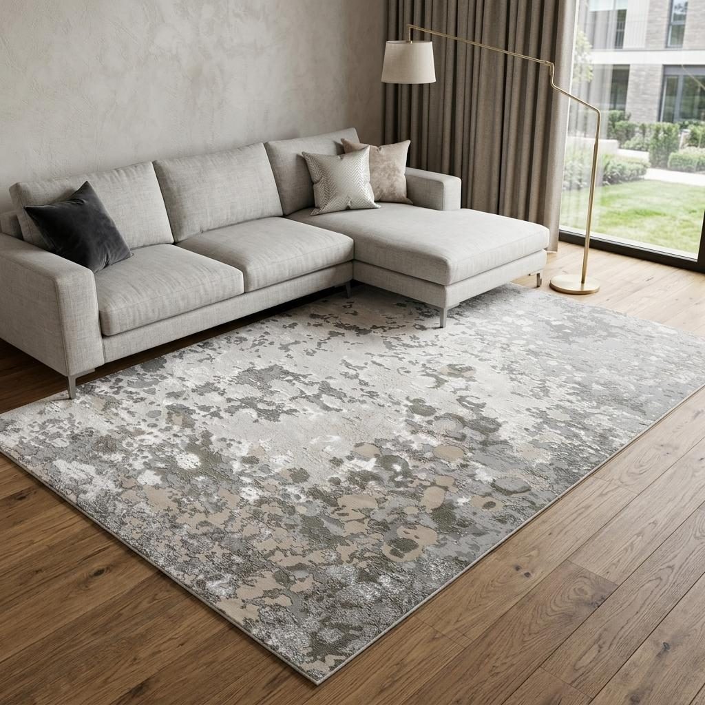 8′ X 10′ Silver and Gray Abstract Non-Skid Area Rug