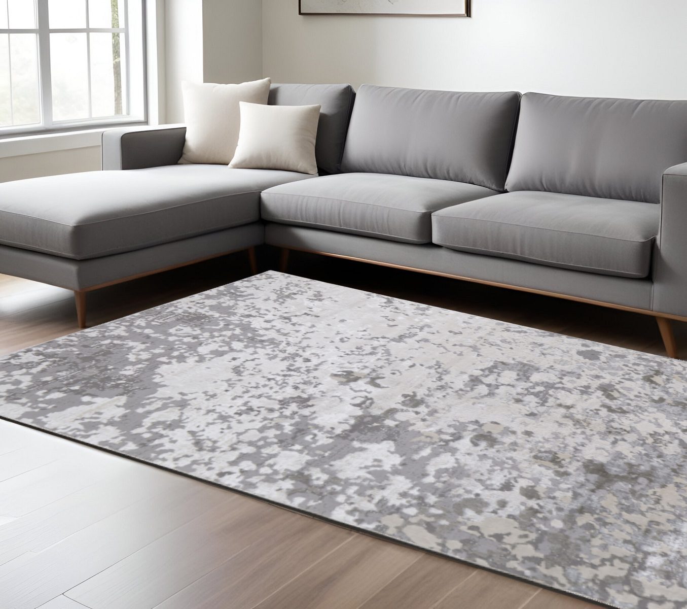 7′ X 10′ Silver Gray And White Abstract Area Rug