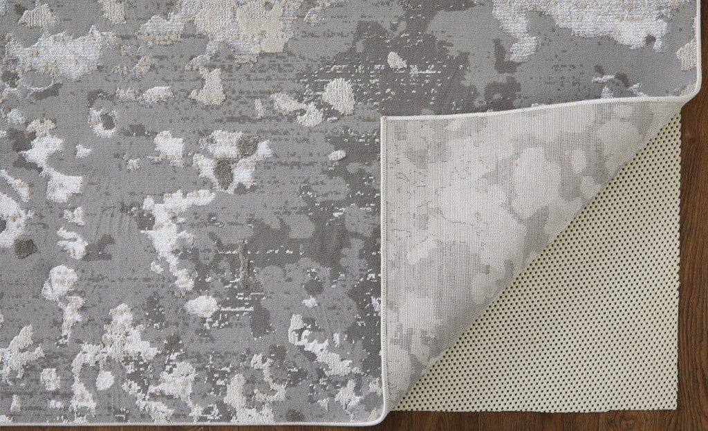 9′ X 12′ Silver Gray And White Abstract Area Rug