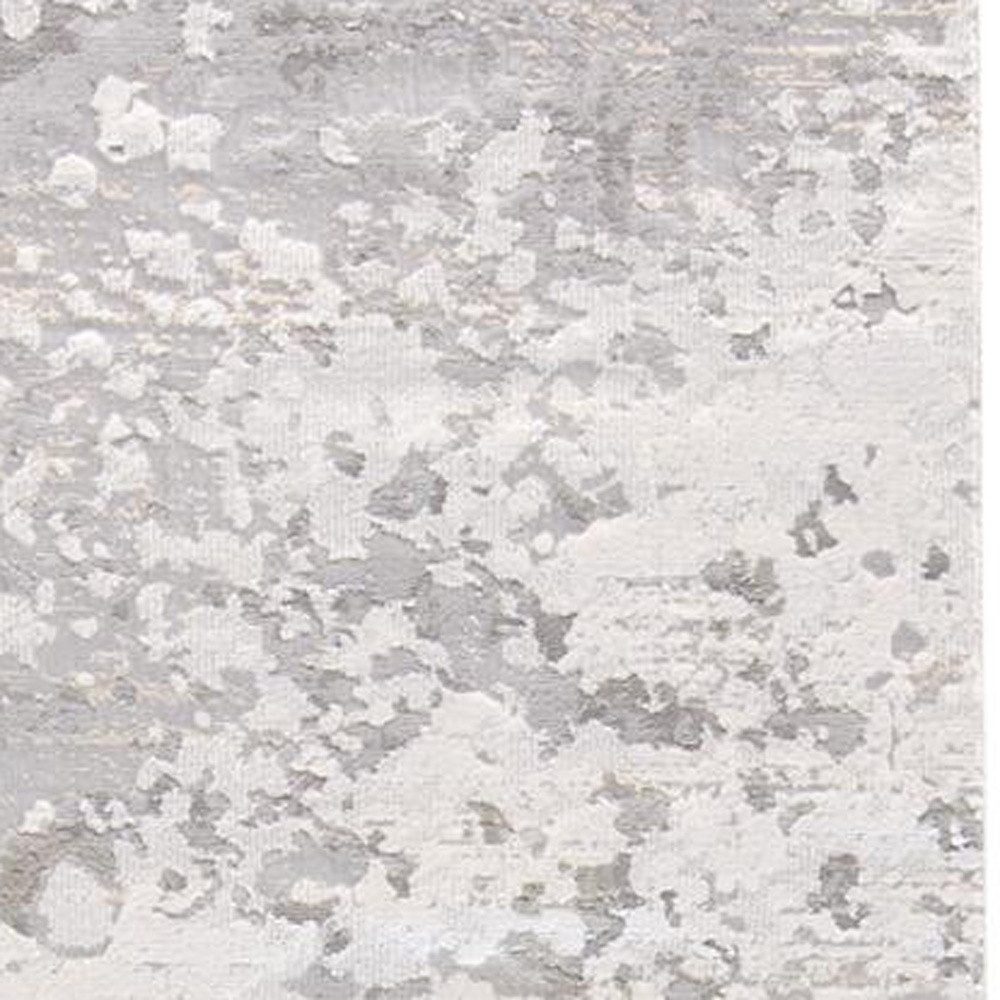 8′ Gray and Silver Abstract Power Loom Runner Rug