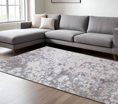 12′ X 15′ Silver Gray And White Abstract Area Rug