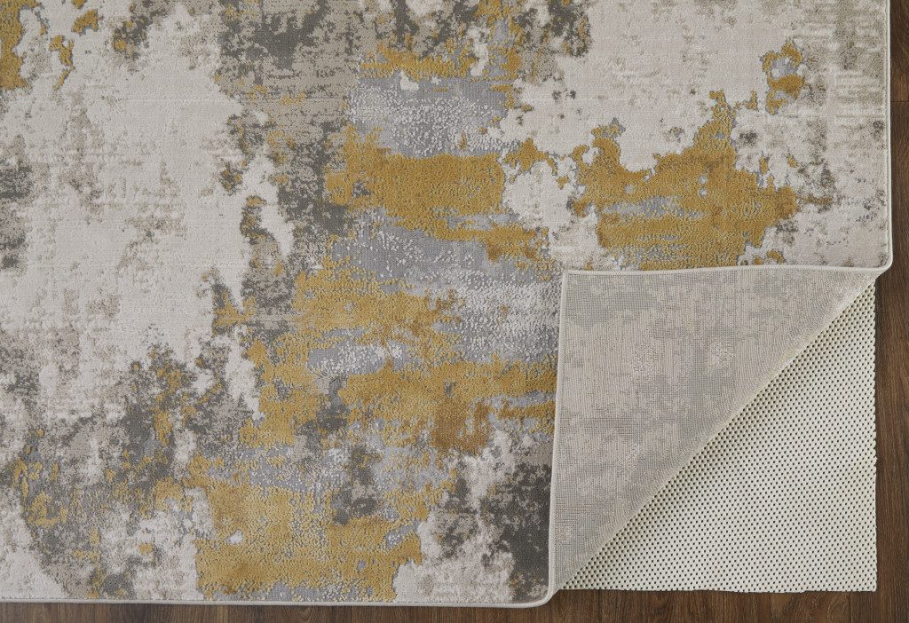 10′ X 13′ Ivory Gray and Gold Abstract Area Rug