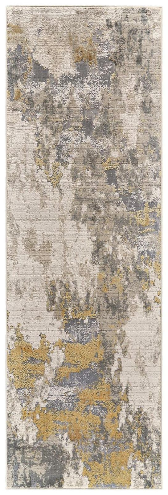 8′ Ivory Gray and Gold Abstract Runner Rug
