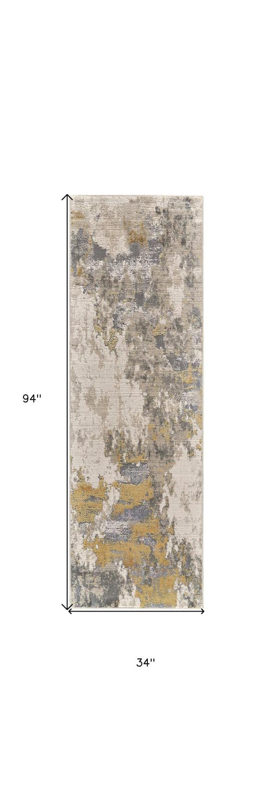 8′ Ivory Gray and Gold Abstract Runner Rug
