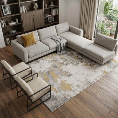 12′ X 15′ Ivory Gray And Gold Abstract Area Rug