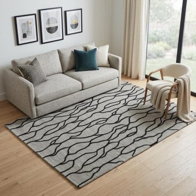 5′ X 8′ Gray And Black Wool Abstract Area Rug