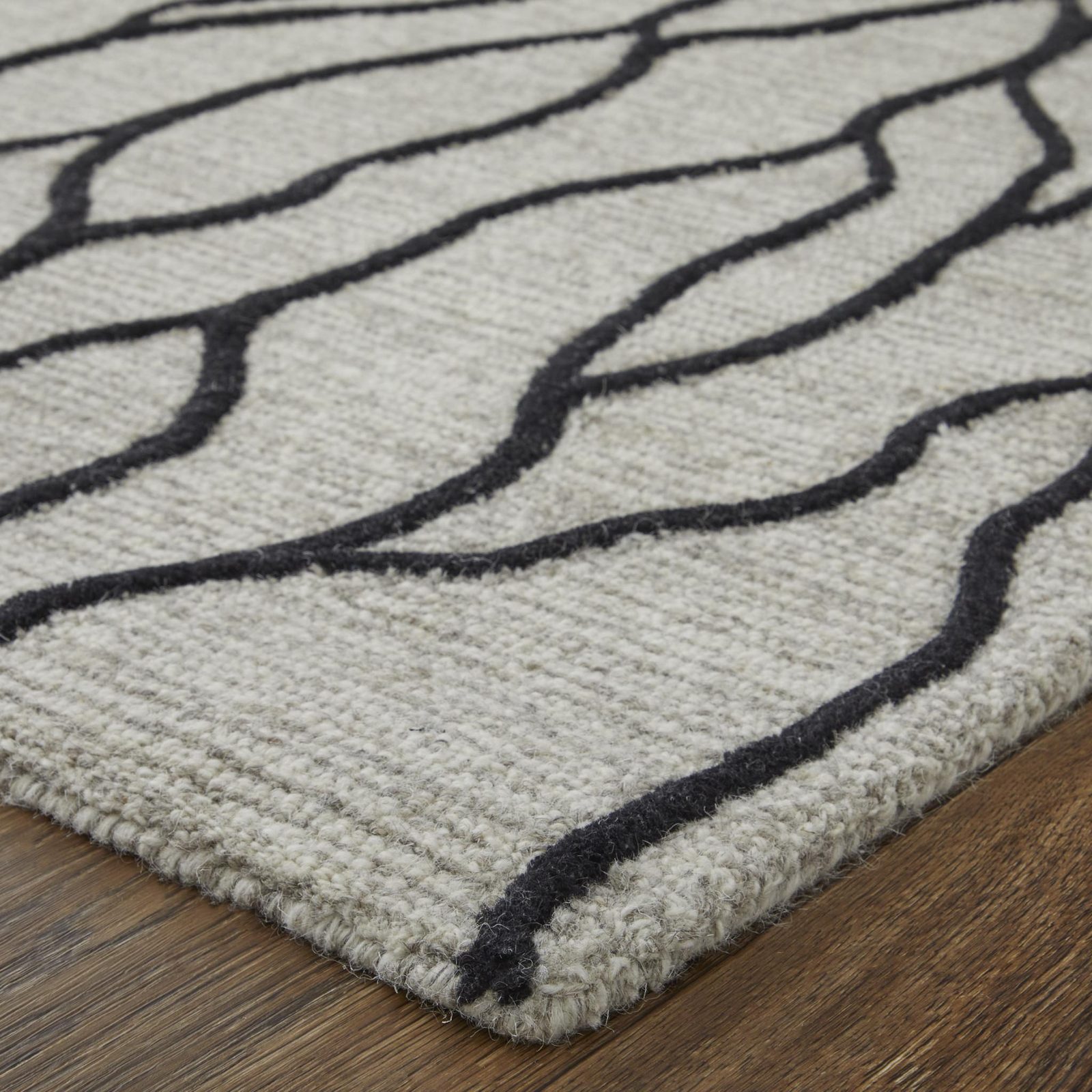 10′ X 13′ Gray And Black Abstract Wool Area Rug