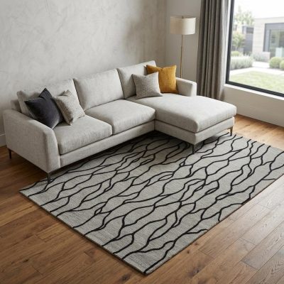 10′ X 13′ Gray And Black Abstract Wool Area Rug