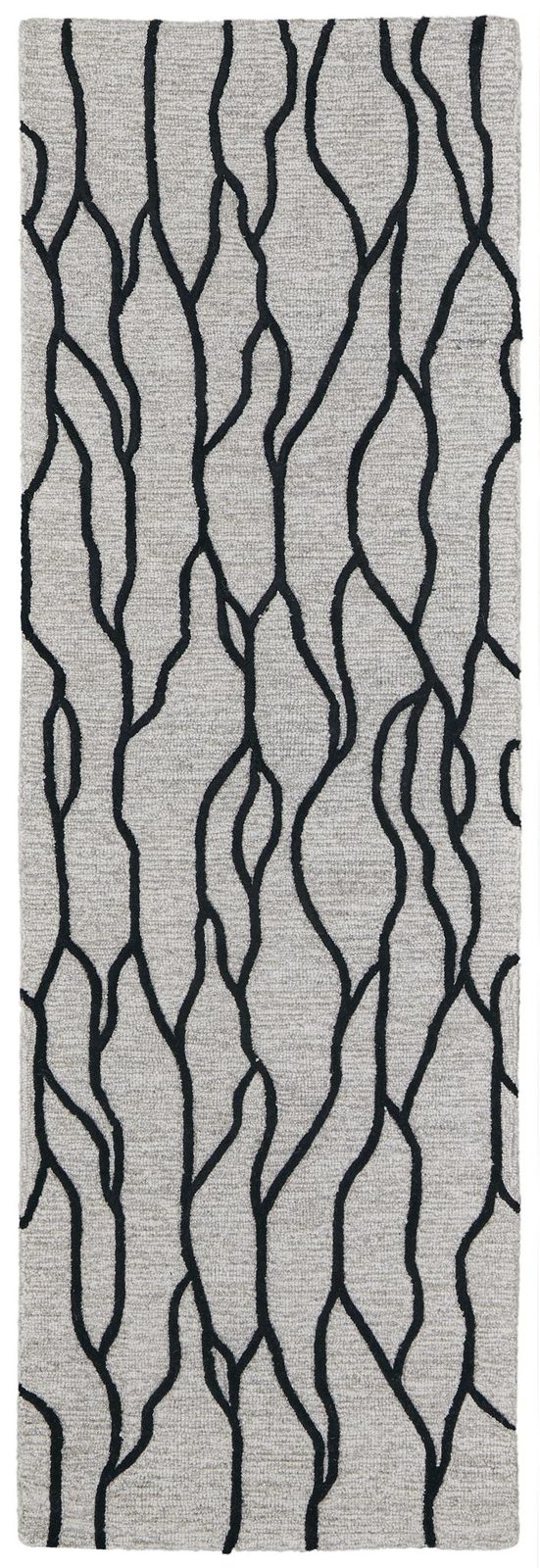 8′ Gray and Black Abstract Hand Tufted Runner Rug