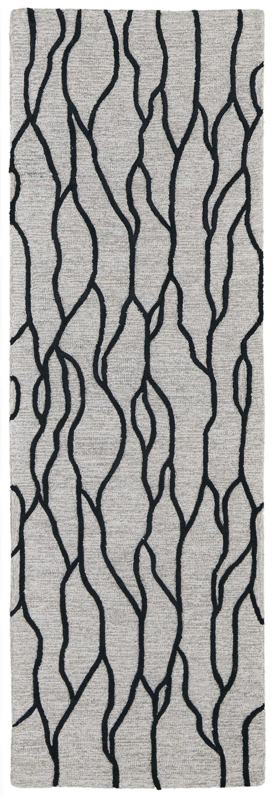 8′ Gray and Black Abstract Hand Tufted Runner Rug