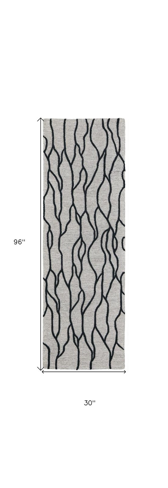 8′ Gray and Black Abstract Hand Tufted Runner Rug