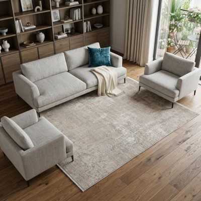 8′ X 11′ Distressed Abstract Area Rug With Fringe