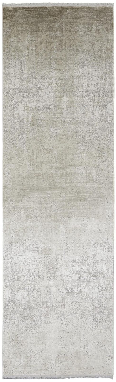 10′ Tan and Ivory Abstract Distressed Runner Rug With Fringe