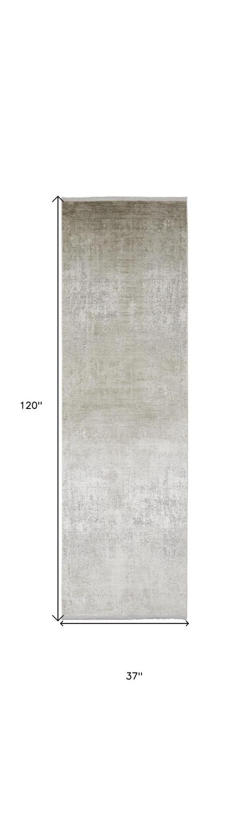 10′ Tan and Ivory Abstract Distressed Runner Rug With Fringe