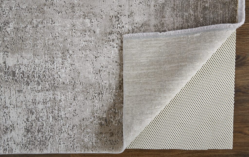 12′ X 15′ Tan Ivory Abstract Distressed Fringe Area Rug