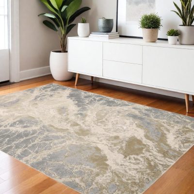 4′ X 6′ Ivory Tan and Gray Abstract Area Rug