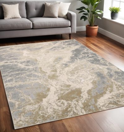 5′ X 8′ Ivory Tan And Gray Abstract Area Rug