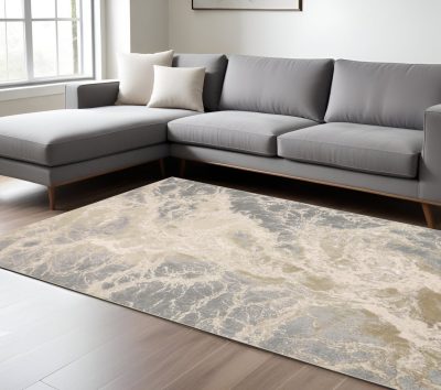 7′ X 10′ Ivory Tan And Gray Abstract Area Rug