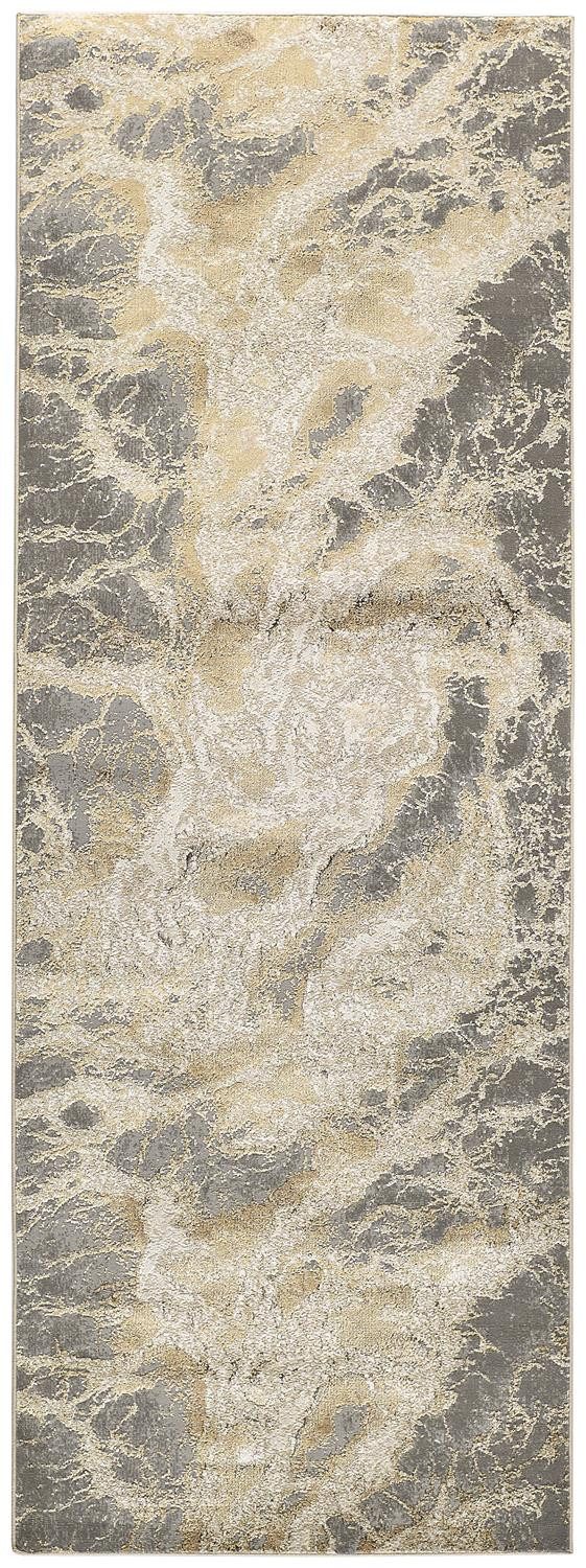8′ Ivory Tan and Gray Abstract Runner Rug