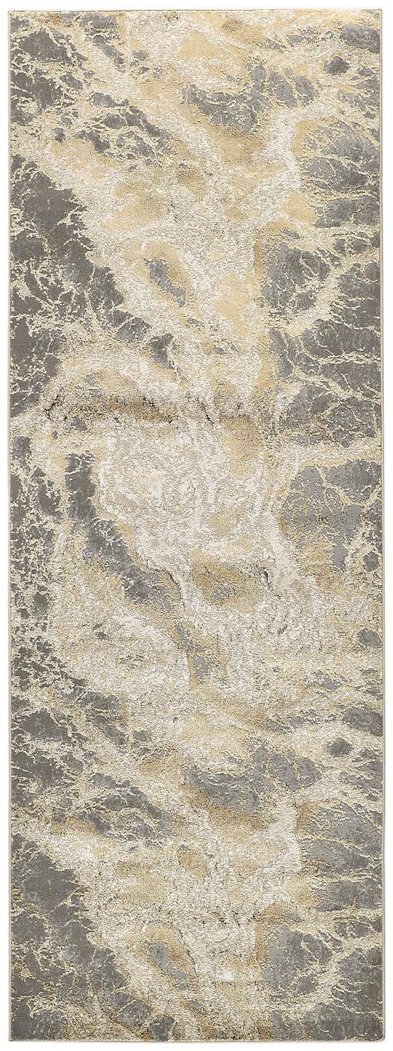 8′ Ivory Tan and Gray Abstract Runner Rug