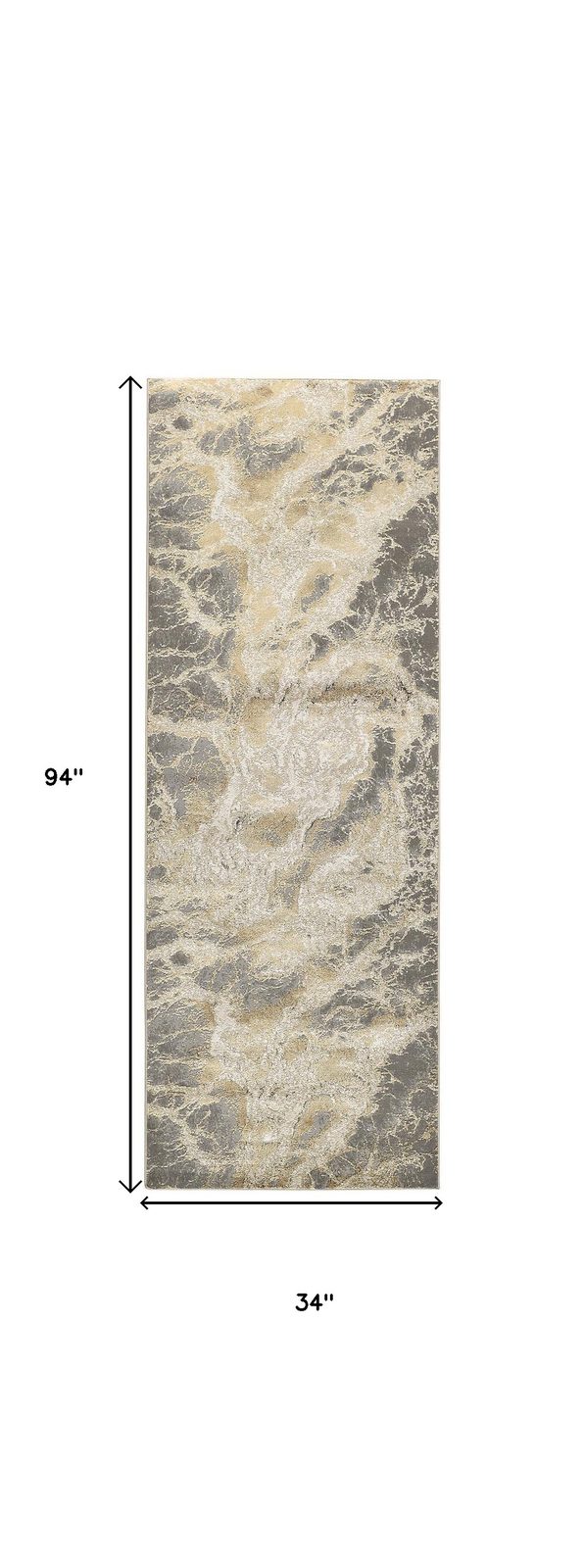 8′ Ivory Tan and Gray Abstract Runner Rug