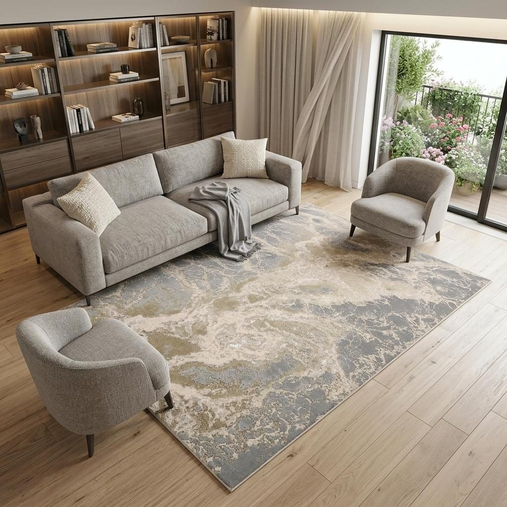 12′ X 15′ Ivory Silver And Gold Abstract Area Rug