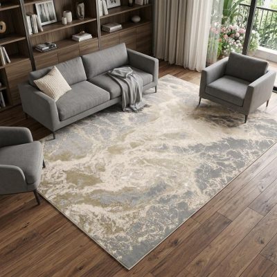 13′ X 20′ Gray and Ivory Abstract Area Rug