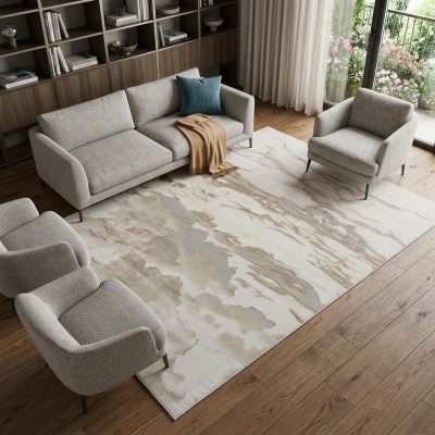 8′ × 10′ Brown and Ivory Abstract Area Rug