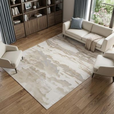7′ X 10′ Brown And Ivory Abstract Area Rug