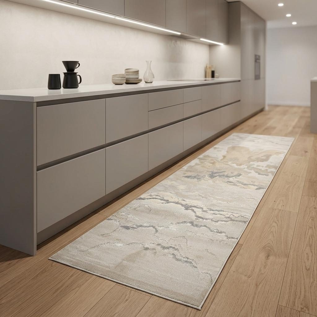8′ Brown and Ivory Abstract Runner