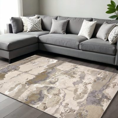 10′ X 13′ Ivory Brown And Gray Abstract Area Rug