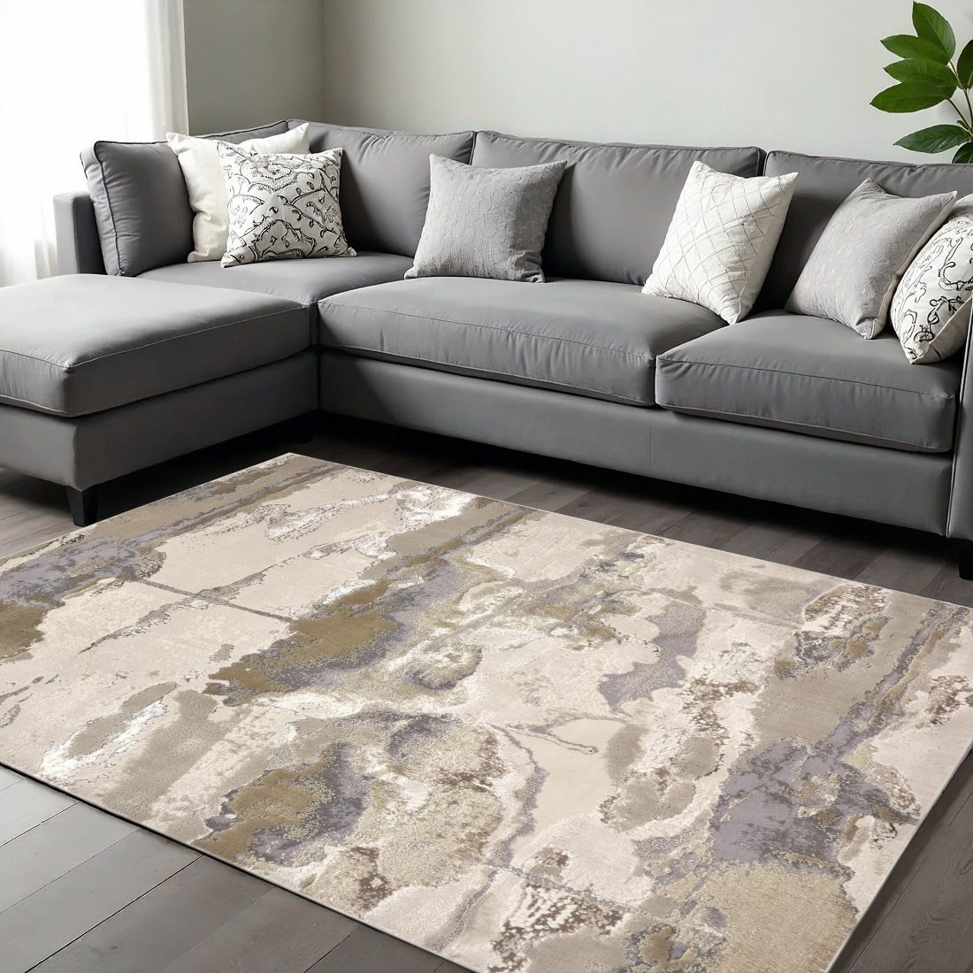 10′ X 13′ Ivory Brown And Gray Abstract Area Rug