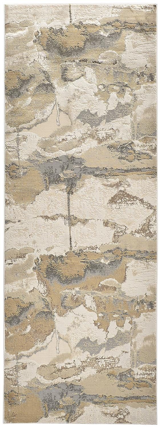 8′ Ivory Brown and Gray Abstract Runner Rug