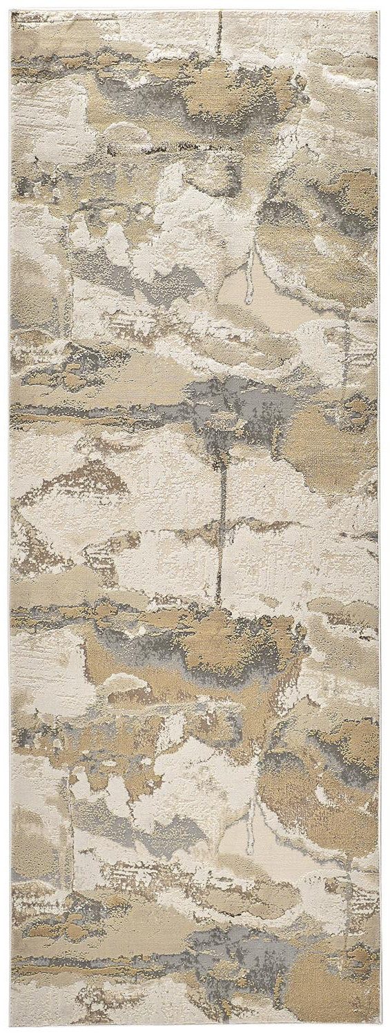 8′ Ivory Brown and Gray Abstract Runner Rug