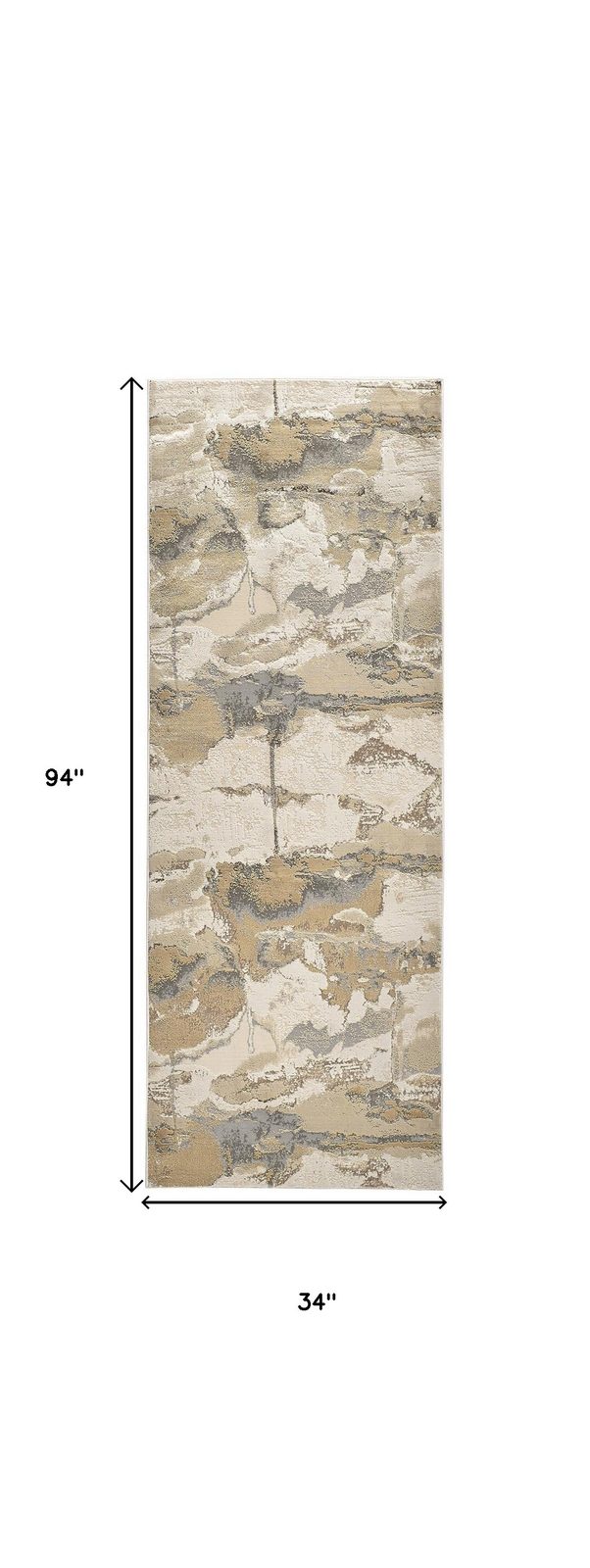 8′ Ivory Brown and Gray Abstract Runner Rug