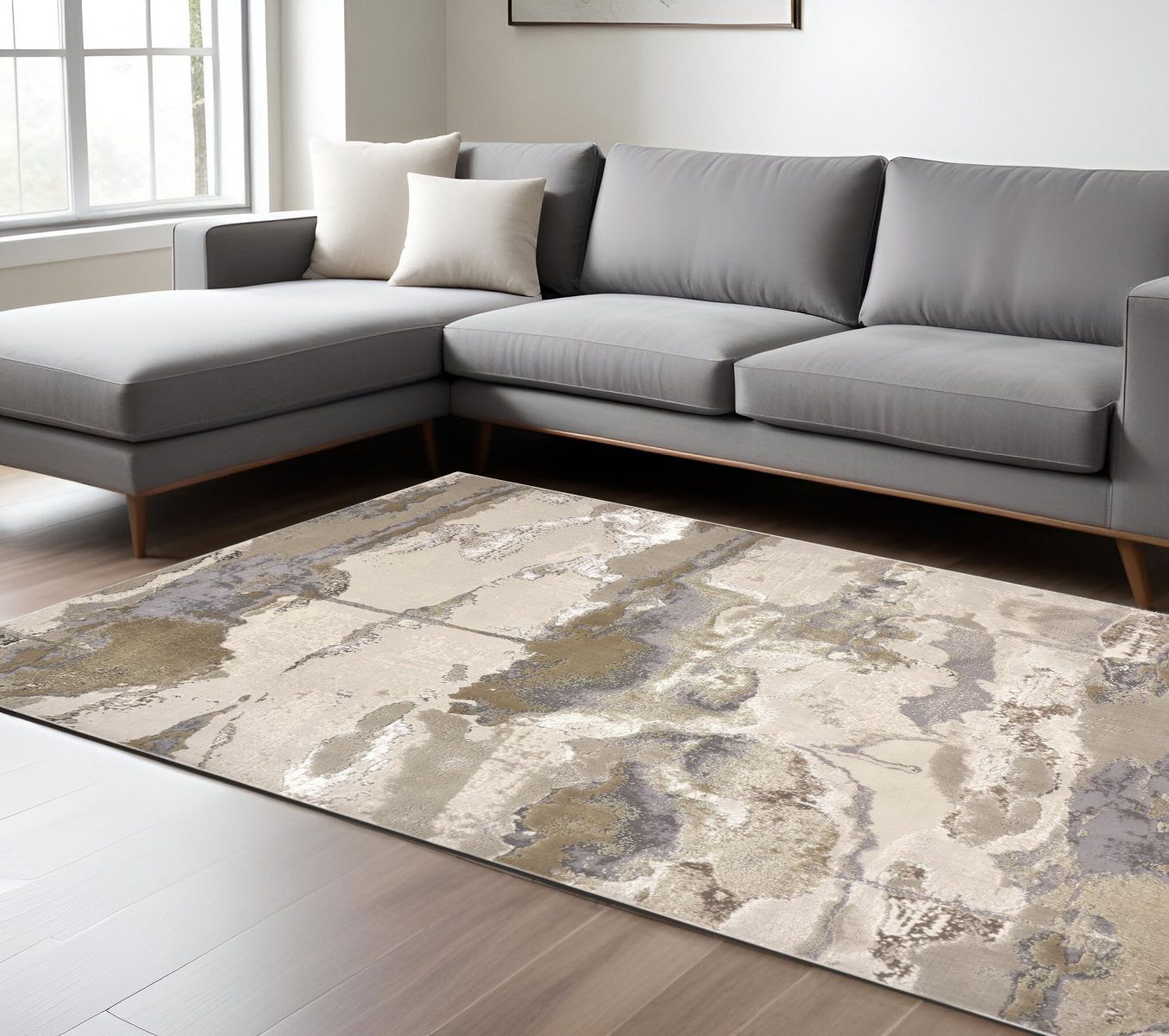 12′ X 15′ Ivory Brown and Gray Abstract Area Rug