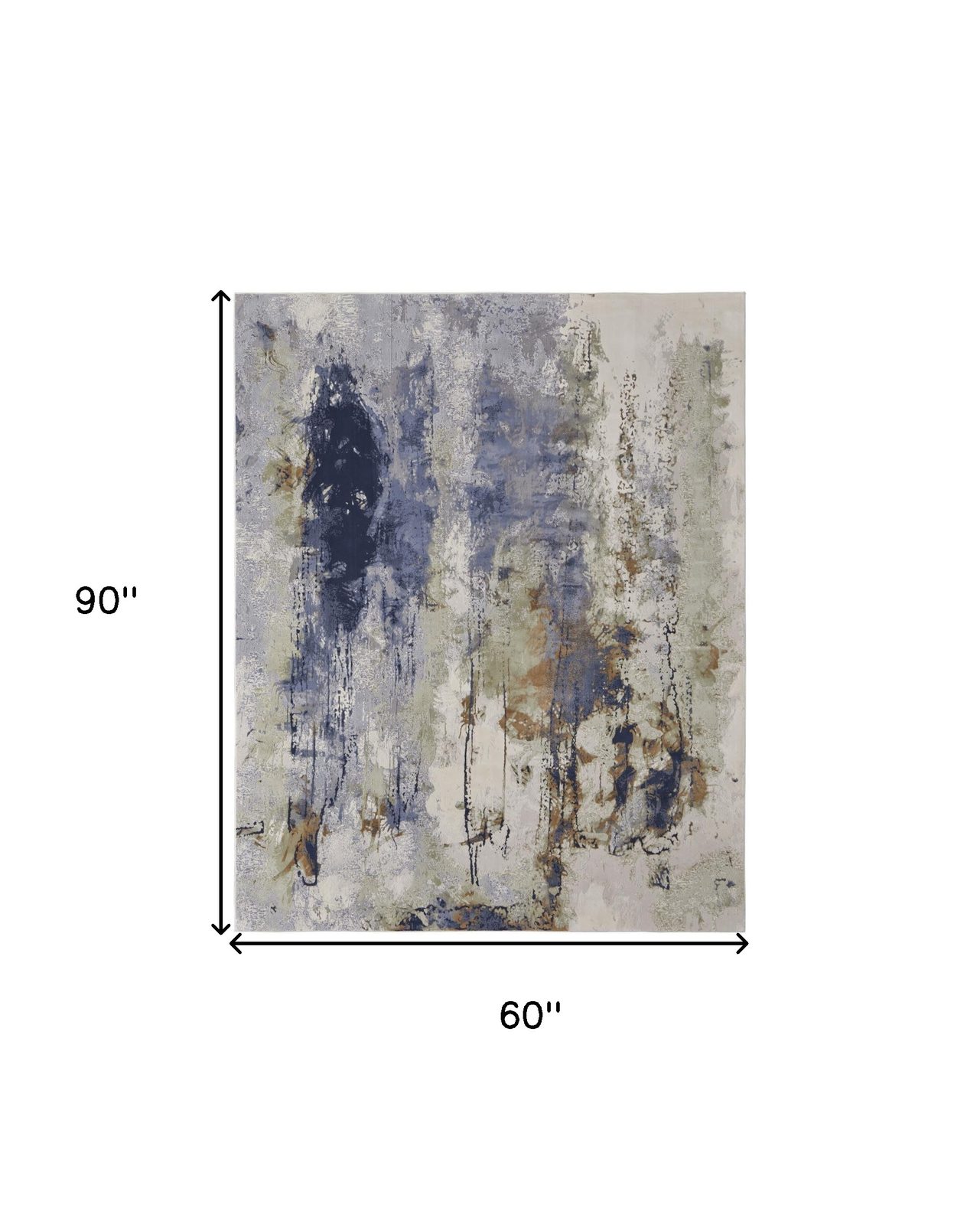 5′ X 8′ Blue Orange And Ivory Abstract Area Rug