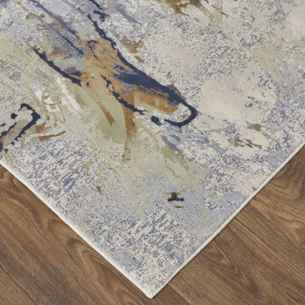 8′ X 10′ Blue Orange And Ivory Abstract Area Rug