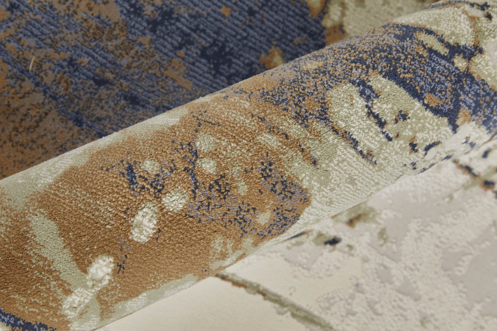 9′ X 12′ Blue Orange And Ivory Abstract Area Rug