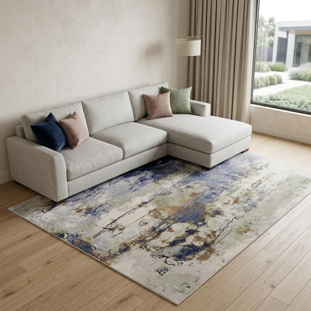 10′ X 13′ Blue Orange And Ivory Abstract Area Rug